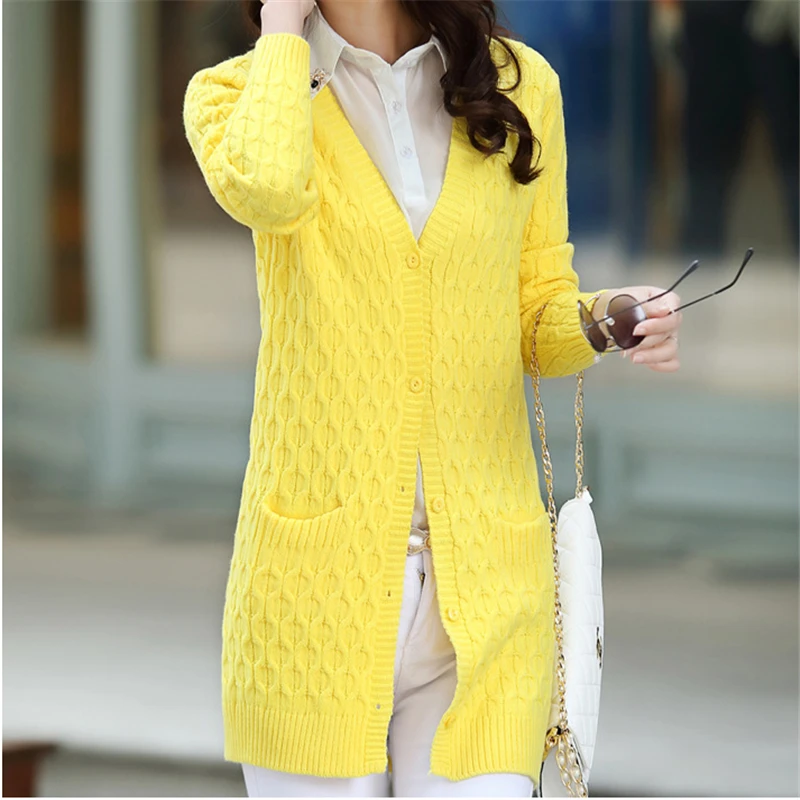 Женский Длинный Кардиган с длинным рукавом однотонный облегающий кардиган ярких