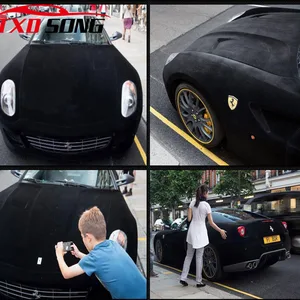 Черная Автомобильная бархатная виниловая пленка, автомобильные наклейки, как настоящая замша, тканевый материал, бархатная пленка, 1020304050x13 смлот