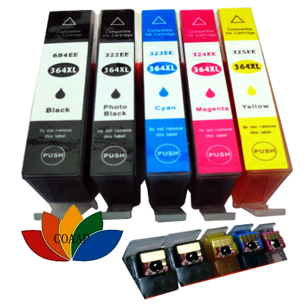 5x совместимый hp 364XL с чиповым картриджем для принтера HP Photosmart 5520 5524 6510 6520 B109 B110 B209