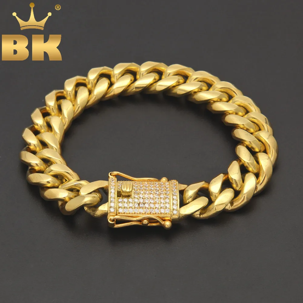 

Мужские браслеты из нержавеющей стали 2017 Роскошные циркониевые высококачественные толстые браслеты с застежкой с тройной застежкой хип-хо...