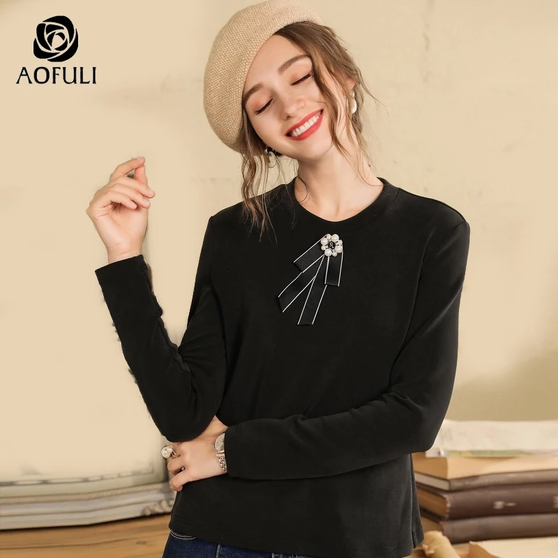 L/XL/4XL Классический женский черный Свитшот с длинным рукавом короткий топ