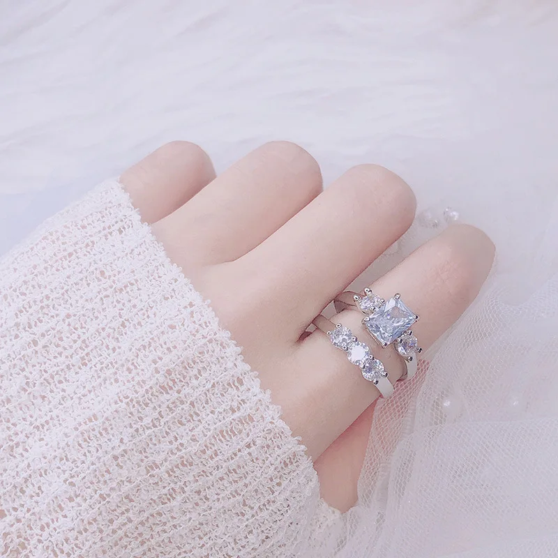 Женский комплект колец из серебра 925 пробы роскошные кольца с белым топазом