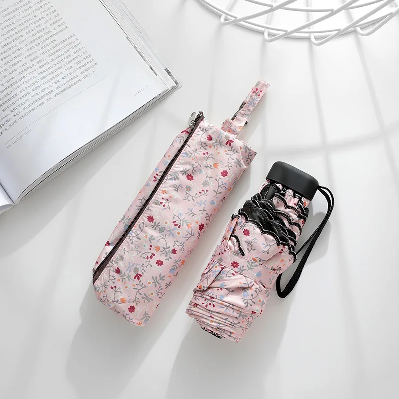 Pink Карманный мини-зонт, солнцезащитный, анти-УФ, пять складных зонтов для женщин и мужчин, брендовый, стеклянный, ветрозащитный светильник, портативный зонтик - Цвет: Pink