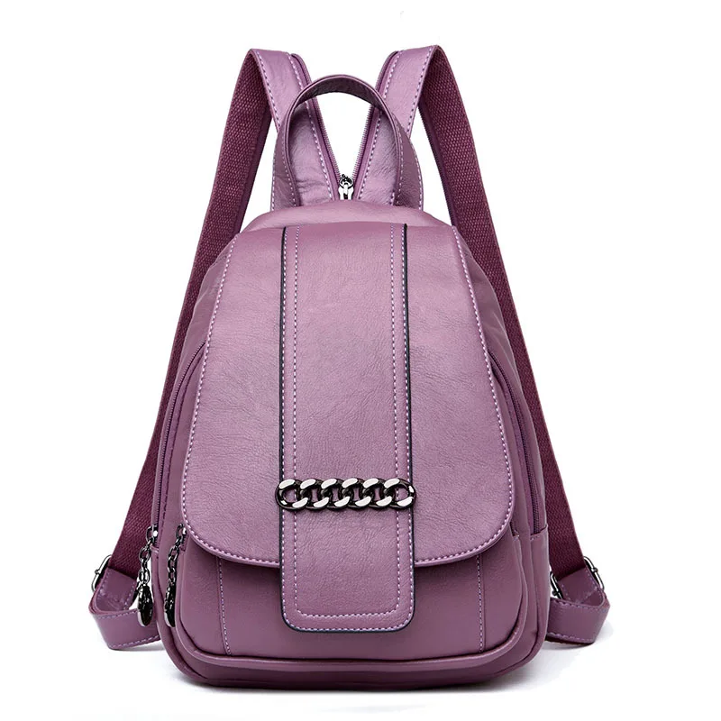 Мягкий кожаный рюкзак женский Sac A Dos Femme Multifonction рюкзак женский школьный рюкзак на плечо рюкзак Mochila - Цвет: Фиолетовый