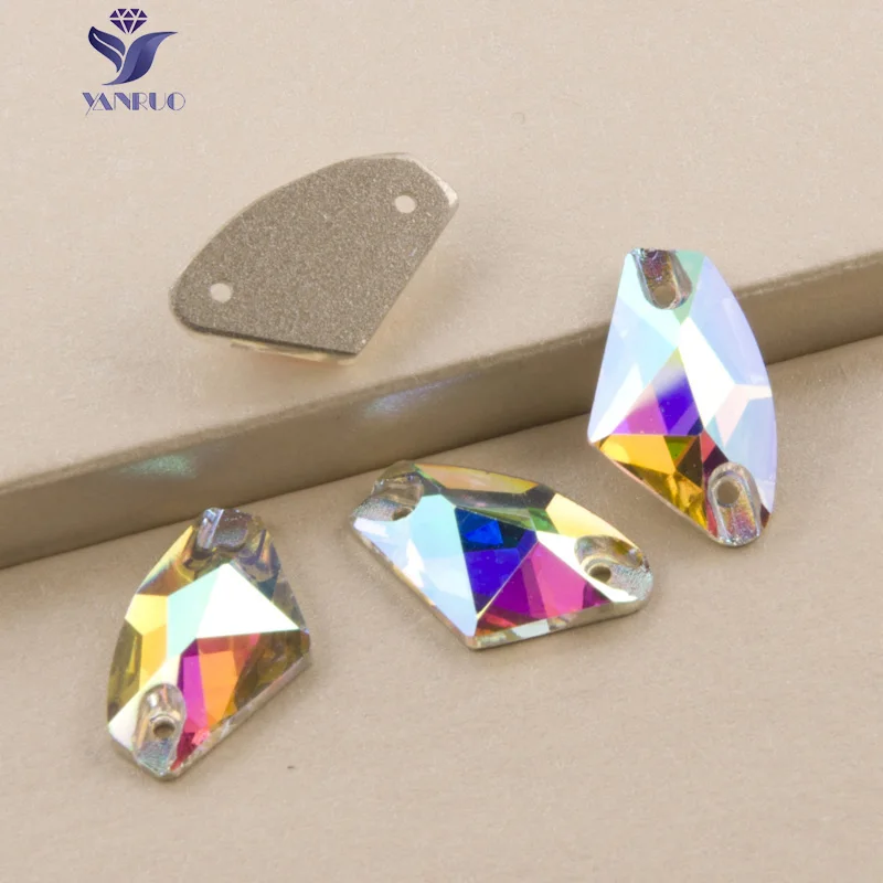 12x19mm AB 24pcs YANRUO K9 Стразы AB Пришивные Pedrarias аппликация со стразами хрустальные стразы Flatback пришивные стразы для шитья украшения платья - Цвет: 12x19mm AB 24pcs