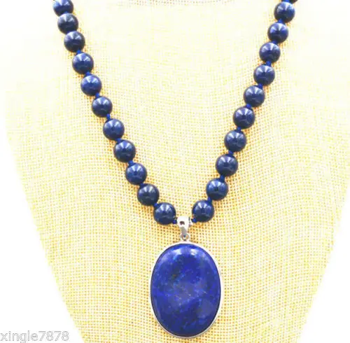 

Free shipping 6MM blue Lapis Lazuli s Beads Necklace 18" & 18x28mm