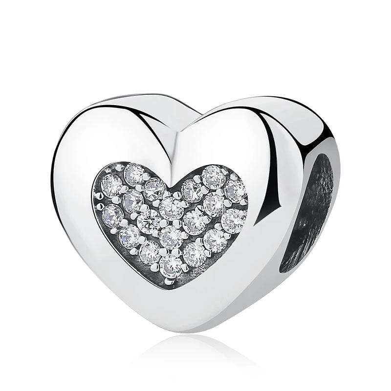 Crystal heart Аутентичные бусины из стерлингового серебра 925 амулет, сердечко Любви Кристалл Висячие подходят оригинальные Пандора браслеты DIY Ювелирные изделия на подарок - Цвет: Crystal heart