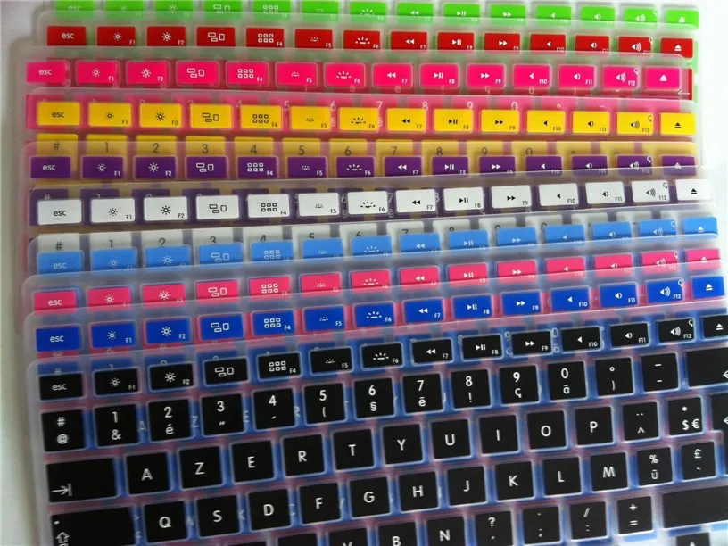 Силиконовая мягкая цветная Azerty Клавиатура клавир кожный чехол для Mac Book Pro Macbook Air 1" 15" 1" Air 13 дюймов французский Великобритания/ЕС
