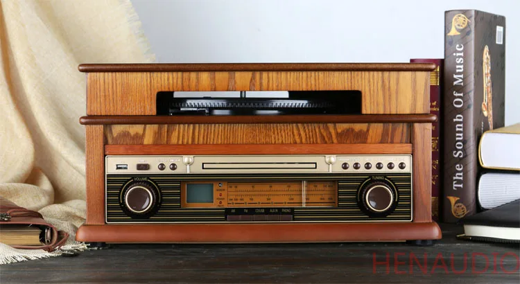 HiFi проигрыватель, Ретро виниловый проигрыватель, деревянная стереосистема, Bluetooth 4,0, AM/FM радио, CD, USB для MP3, Vinyl-to-MP3 записи