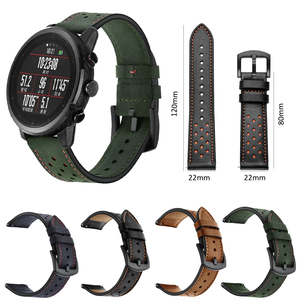

Ремешок из натуральной кожи для samsung galaxy watch 46 мм S3 Frontier Classic ban/ huami amazfit 2/huawei 2 classic gt, 22 мм