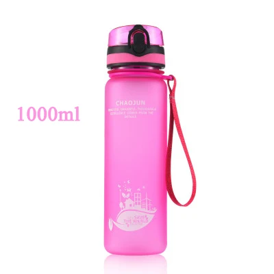 Pink 1000ml Новинка, 1 литровая пластиковая бутылка для воды, Спортивная бутылка для воды 350, 600, 1000 мл, портативная герметичная большая бутылка для путешествий и бега - Цвет: Pink 1000ml