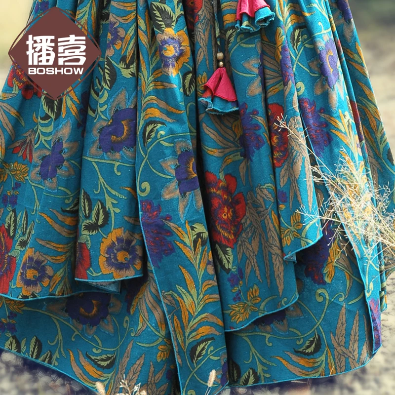 Женская юбка BOSHOW хлопковая льняная с цветным принтом оригинальный дизайн на