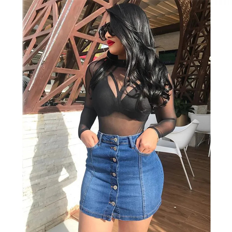 Женская короткая джинсовая юбка синяя трапециевидная мини с высокой талией и