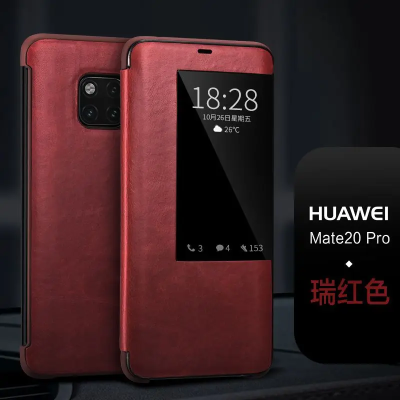 XOOMZ брендовый деловой чехол из натуральной кожи для huawei mate 20 Pro, умный спящий воловьей кожи, умный чехол для телефона huawei mate 20 - Цвет: Mate 20 Pro Red