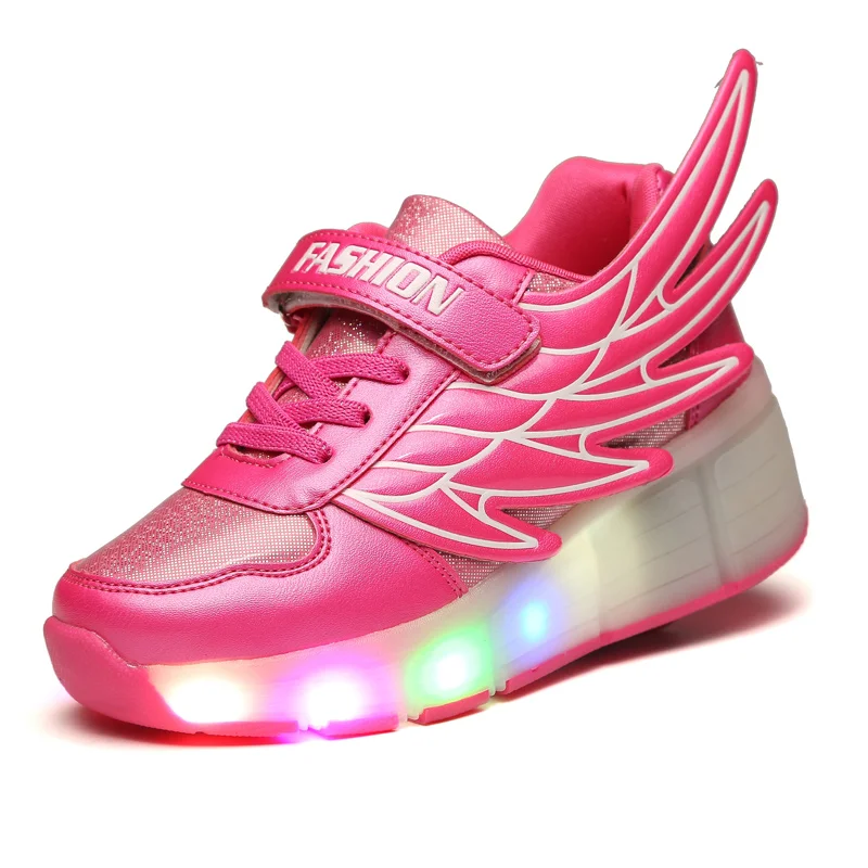

Children Wheel Shoes Boys & Girls LED Lamp Flashing Sports Casual Roller Skates With Wing Fashion Kids Sneakers Eur Size 29-40