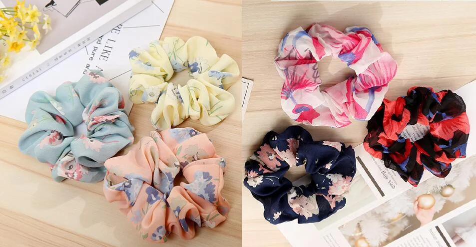 6pcs a set women girl gingham plaid stripe Hair Scrunchie Ring Flamingo Bun wraps rope Topknot Scrunchy bands FJ3361 |