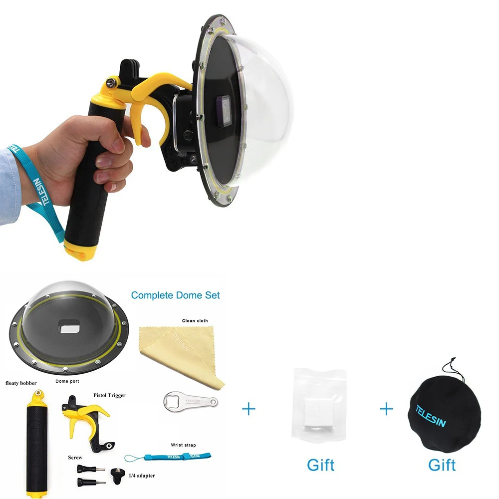 

TELESIN Dome Port Waterproof Housing Case for GoPro Hero 5 Hero 6 Hero 7 with Trigger Grip Dome Cover Sphere Accessories