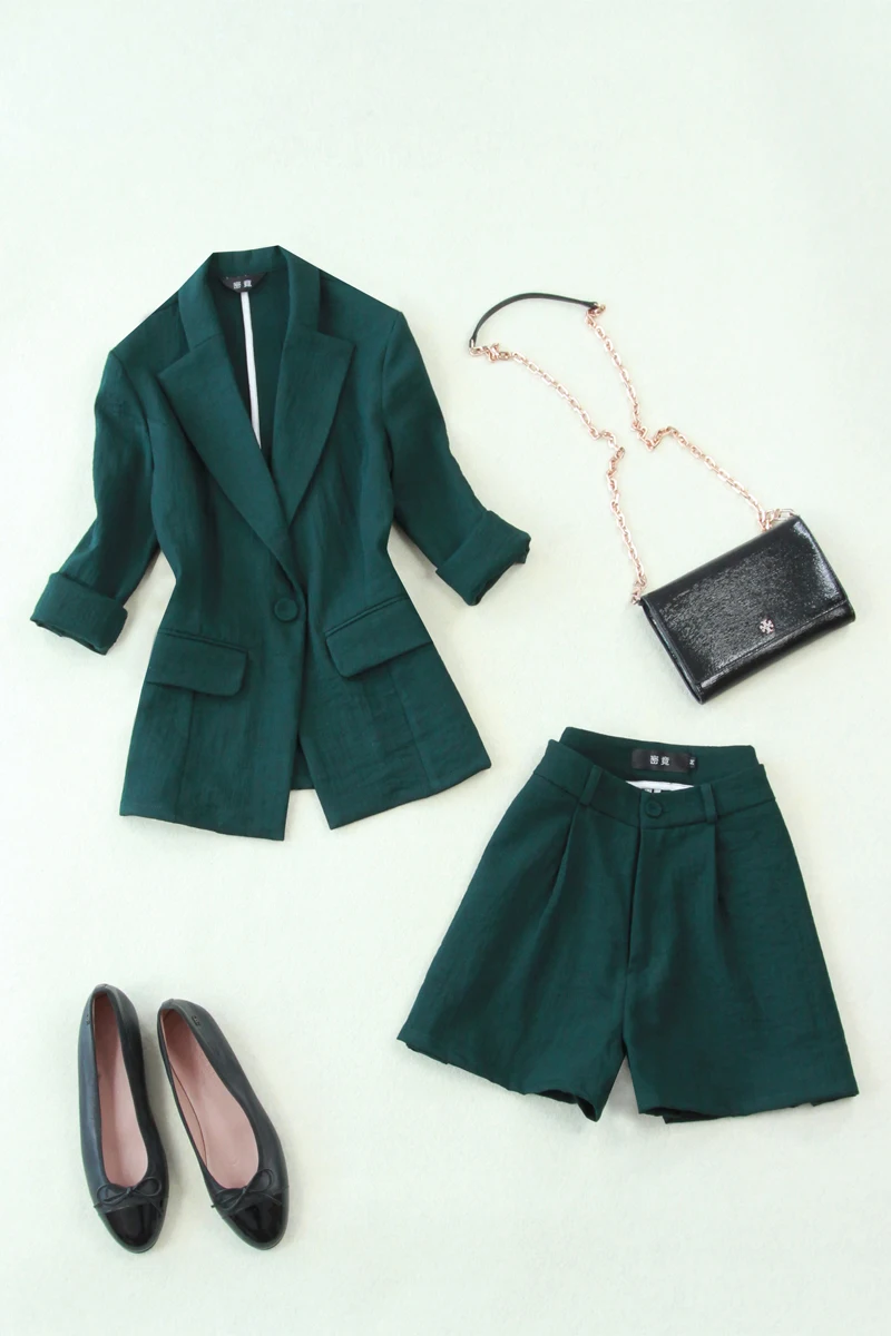 2019 весна лето плюс размер темно зеленый три четверти рукав Блейзер костюм +