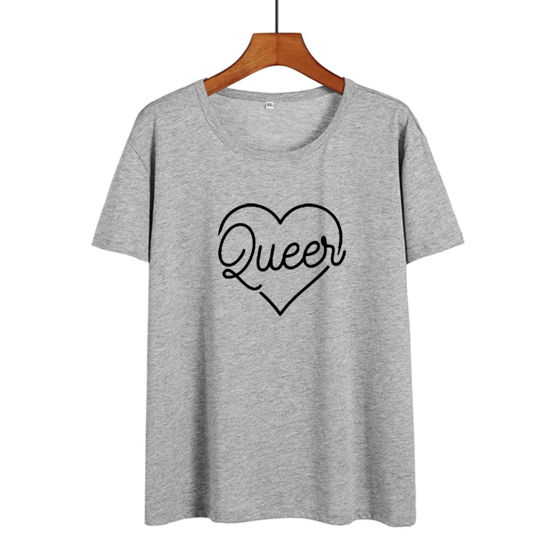 Женские футболки с принтом в виде сердца Queer модные хлопковые топы для лета