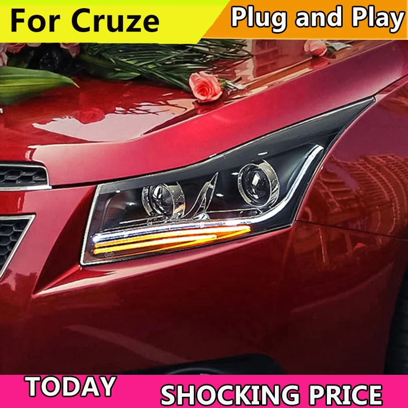 

Автомобильный стиль для Chevrolet Cruze 2009-2015, передсветильник фара s светодиодный ная фара DRL, двухлучевая линза H7, скрытая фара ближнего света, пер...