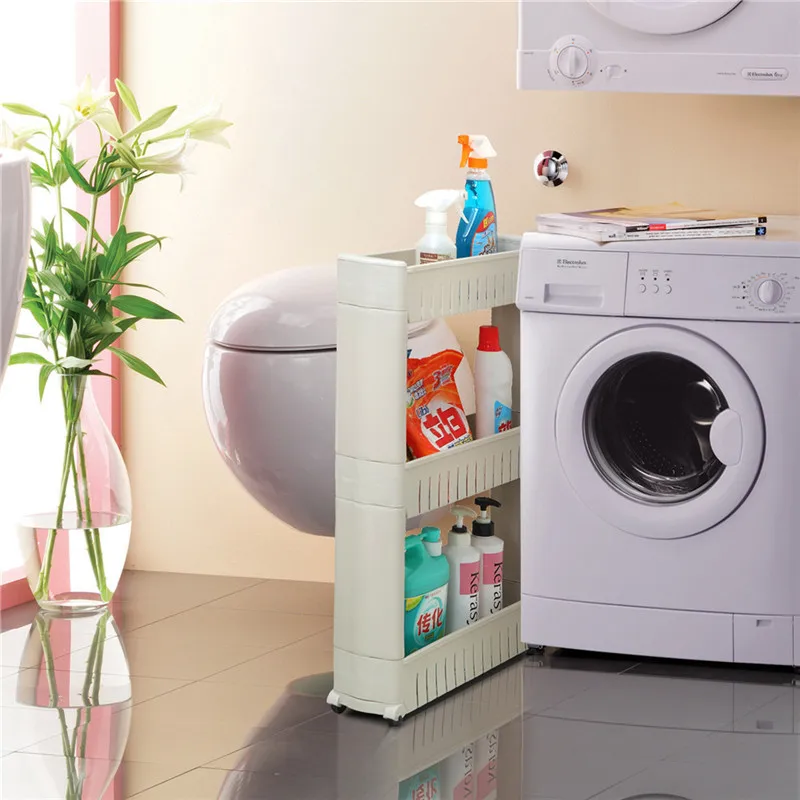 

1 Pc White Gap Storage Shelf For Kitchen Storage Skating Movable Plastic Bathroom Shelf Save Space 3/4 layers High Quality