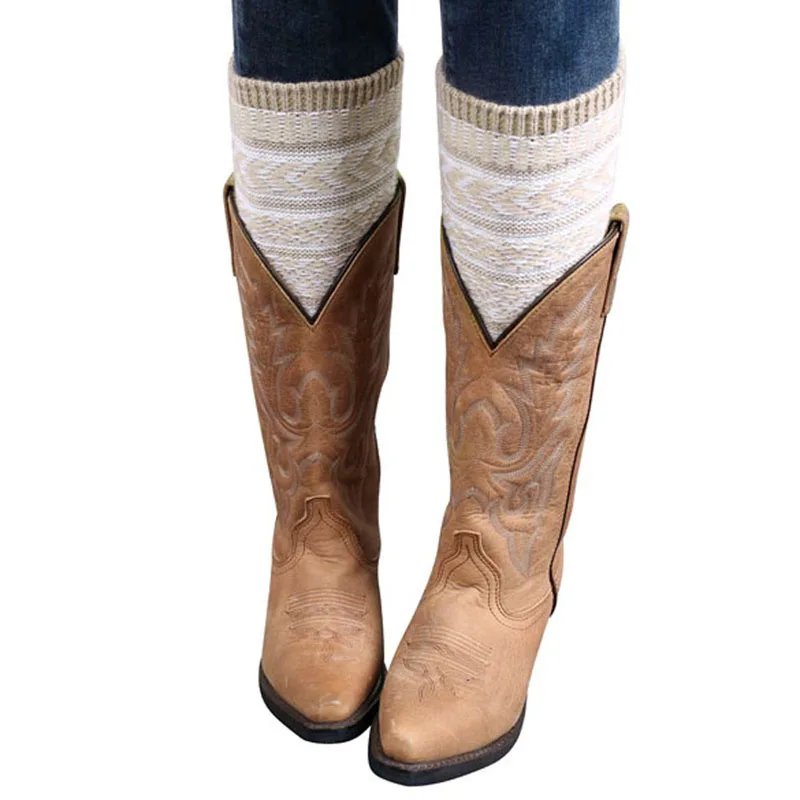 beige Модные женские зимние гетры Носки жаккардовые вязаные носки верхние манжеты - Цвет: beige