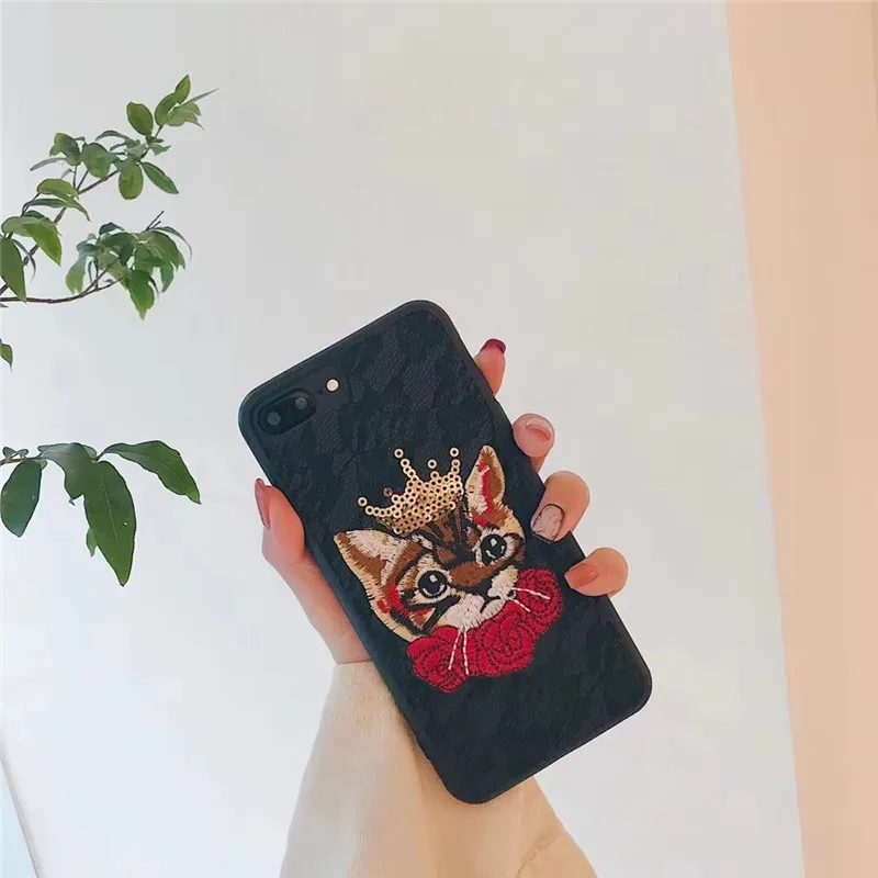 Для iphone8 8 плюс силиконовый чехол Вышивка Cat Чехол для iphone6 6S 6 Plus 7 ультра-тонкий