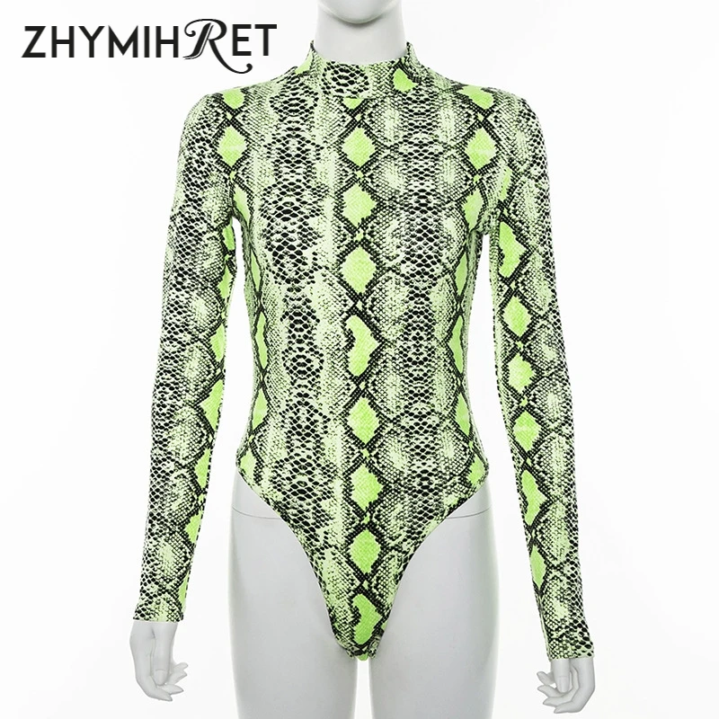 Сексуальный неоновый зеленый комбинезон ZHYMIHRE со змеиным принтом женский с