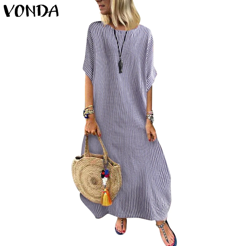 VONDA богемное женское платье летнее vestidos Сексуальные вечерние длинные платья с рукавом Женская винтажная рубашка-сарафан размера плюс