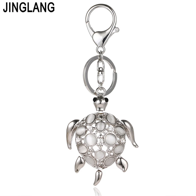 Jinglang Мода серебристый цвет металлический брелок мотаться 3D опал черепаха