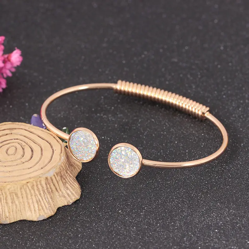 1 Bling Druzy браслеты для женщин кварцевый камень Drusy манжеты очаровательные браслеты модные ювелирные изделия серебряный золотой браслет femme - Окраска металла: 1