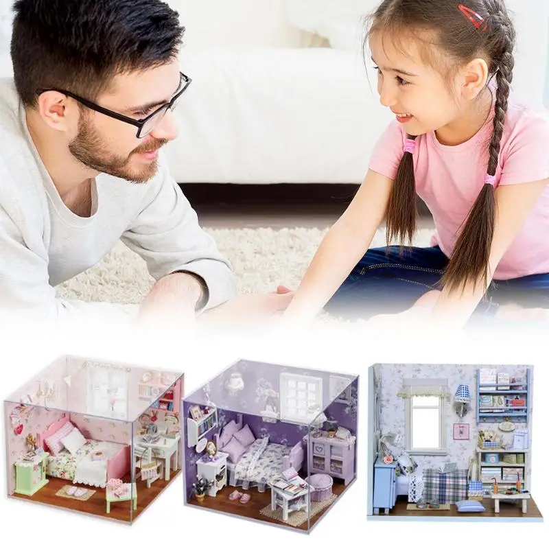 Мини DIY куклы игрушечные домики детские деревянные сборные модели мебель наборы подарок на день рождения Модель ручной сборки(Пылезащитная крышка
