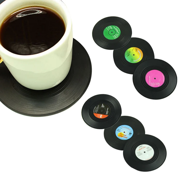6 pz/set Vintage Vinyl Record Sottobicchieri antiscivolo Tazza di Bevande Tazza di Caffè Mat Resistente Al Calore Tavolo Tovaglietta