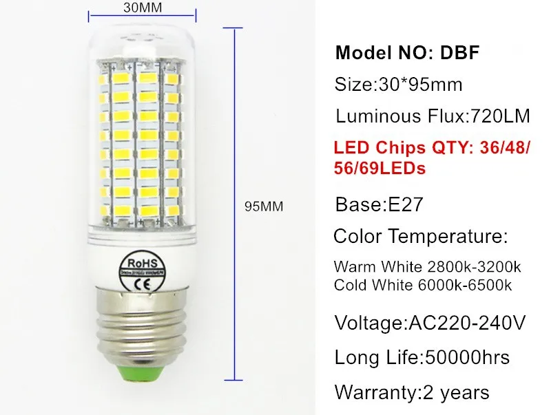 [DBF] E27 светодиодный светильник 220V 240V Светодиодный светильник Светодиодная лампа-кукуруза SMD5730 светильник светодиодный лампы 24/36/48/56/69/81/89 светодиодный s дома украшены люстра светильник s
