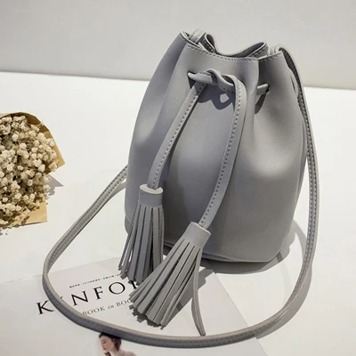 Light Gray Bokinslon сумки через плечо с кисточками для девочек из искусственной кожи в стиле ретро женские сумки через плечо одноцветные модные женские сумки с завязками - Цвет: Light Gray