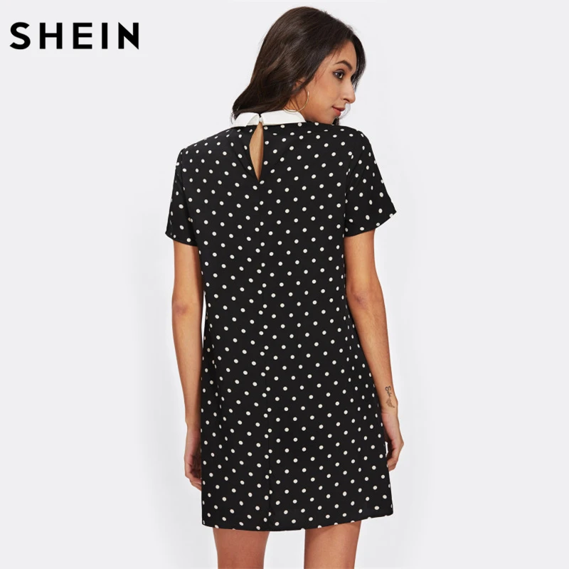 SHEIN Модное Платье С Контрастным Воротником Женское Летнее Черное Повседневное