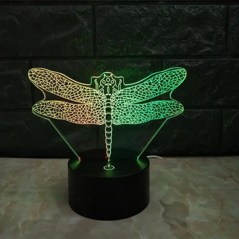 Led 3d Стрекоза визуальный Ночник подарок прекрасный 7 цветов Изменение 3D лампа