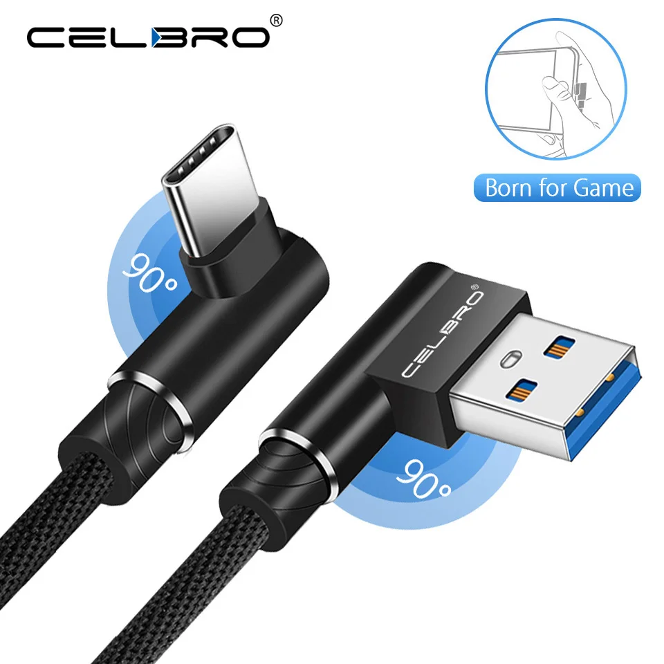 Кабель Usb Type C для быстрой зарядки 90 градусов 3 А Samsung galaxy S20 Ultra Note 10 Plus S10 Lite One 7t Pro 7