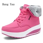 Женские зимние ботинки, теплые зимние женские повседневные ботинки на плоской подошве, модные удобные ботинки на танкетке с закругленным носком