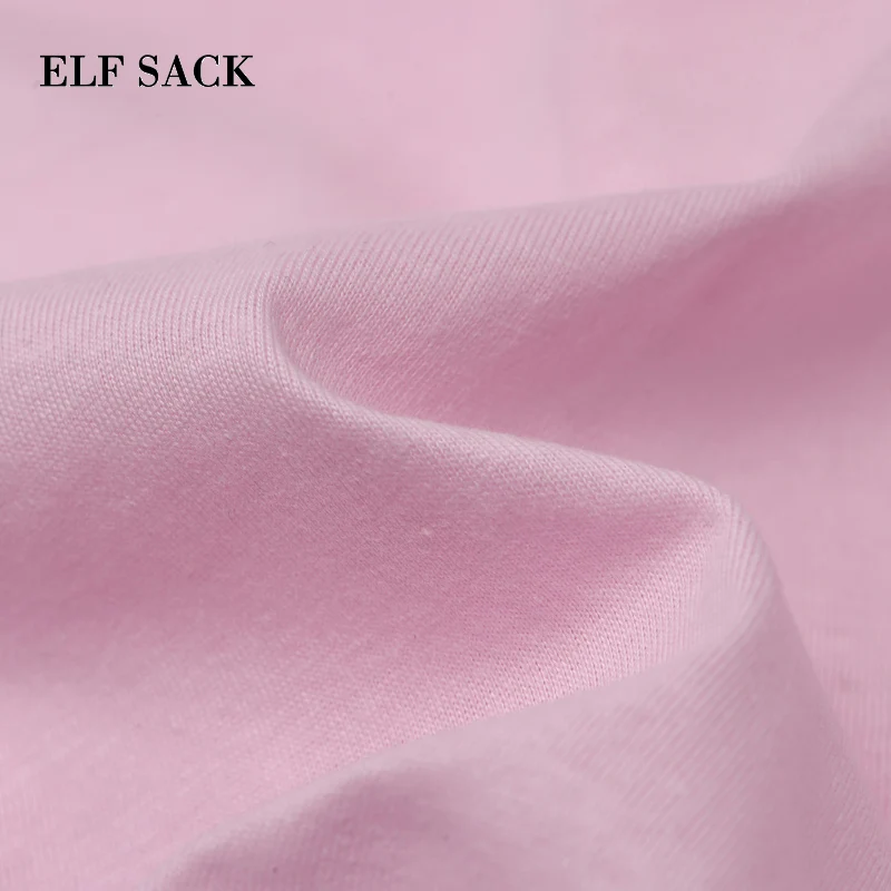 ELFSACK весна 2019 новинка Хлопковая женская футболка повседневная тканая короткая с