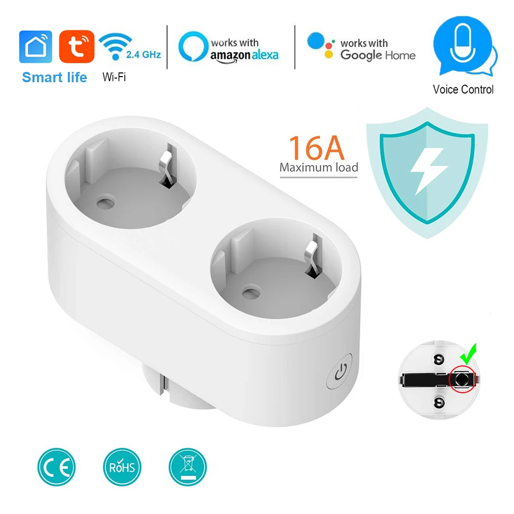 Tuya Smart WiFi разъем адаптера переменного тока 16A дистанционного управления голосом