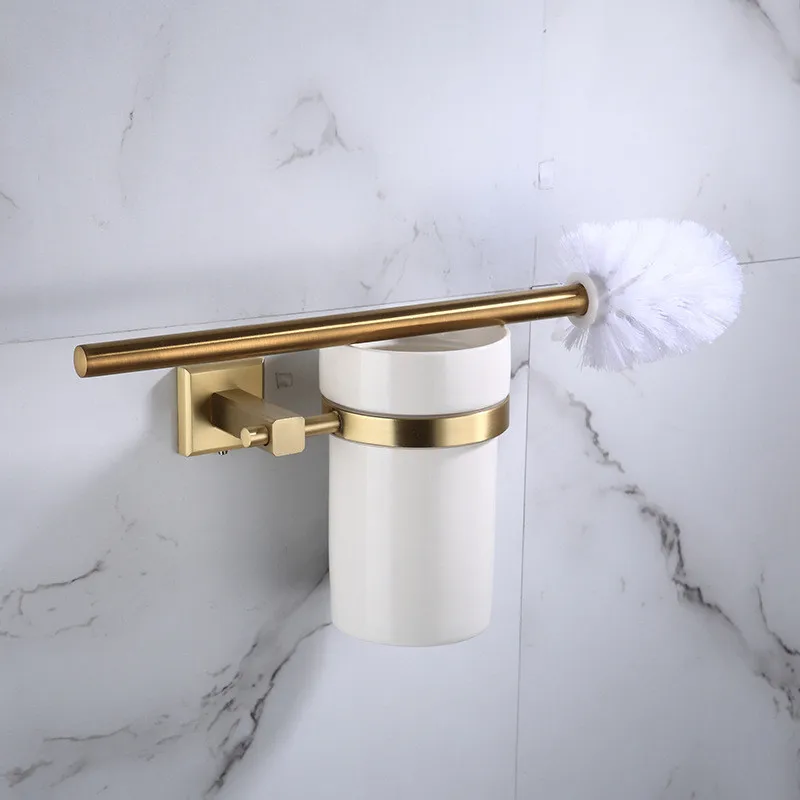toilet brush holder Набор аксессуаров для ванной комнаты, латунная Золотая бумага держатель, полотенцесушитель, вешалка для полотенец, держатель для туалетной щетки, мыльница, набор оборудования для ванной комнаты - Цвет: toilet brush holder