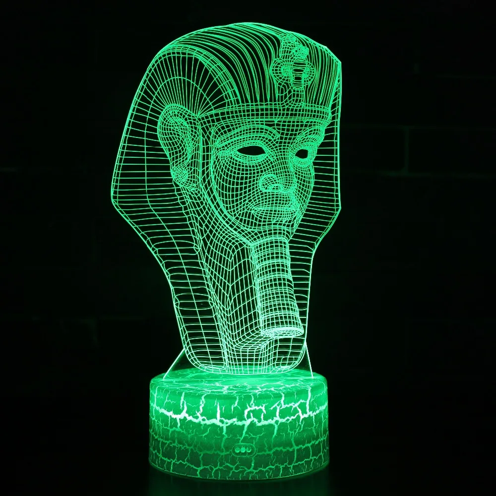 3D Визуальный Египетский Сфинкс Фараон Tutankhamen светодиодный светильник ночник Сенсорный пульт RGB 7 цветов Изменение комнаты украшение подарок