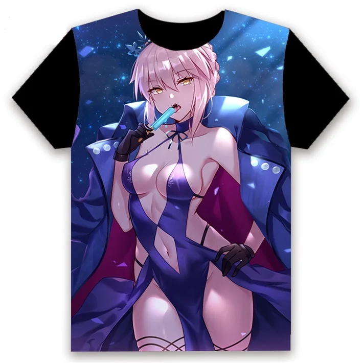 Модная футболка с Аниме игра Fate/stay night FGO Saber Alter Косплей короткий рукав Женская Мужская черная футболка повседневные забавные летние топы - Цвет: 18
