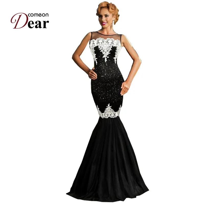 Женское вечернее платье с аппликацией и серебристыми блестками без рукавов