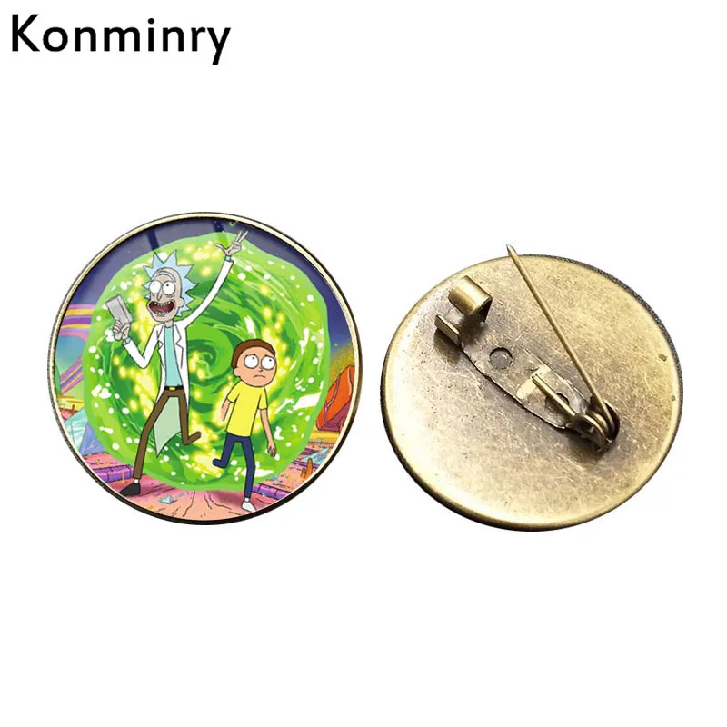 Bronze Konminry Science fiction мультфильм Рик и Морти булавки броши круглый стеклянный кулон ручной работы Подарки для женщин и мужчин брошь ювелирные изделия - Окраска металла: Bronze
