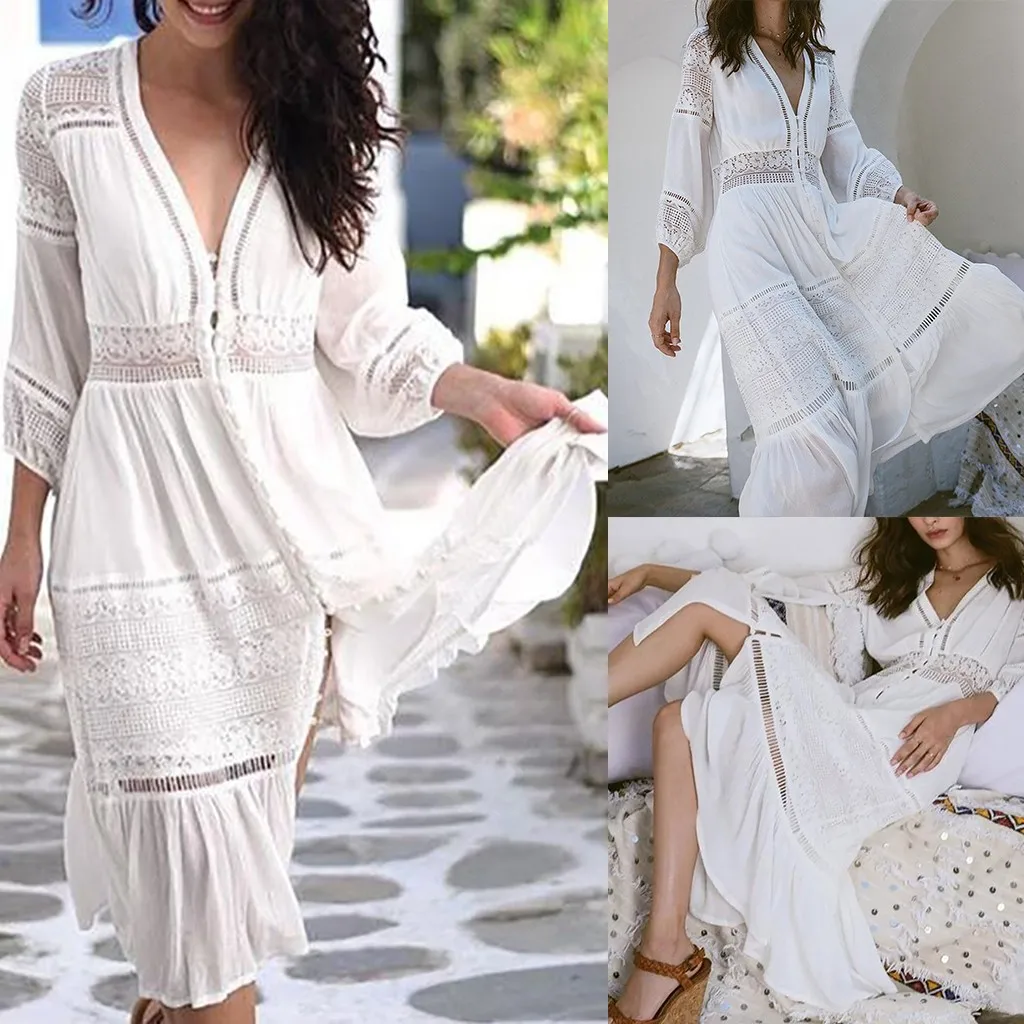 SAGACE женские платья 2019 сексуальные кружевные с вышивкой Vneck Обрезанные рукава
