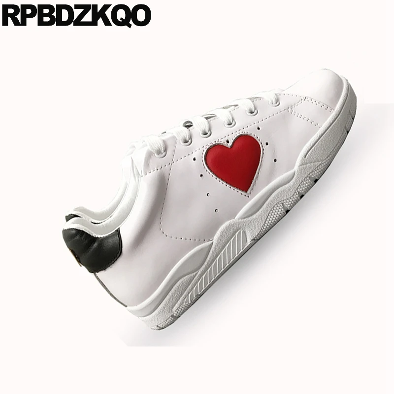 белый Настоящая кожа сердце сверкание плоские повседневная женщин роскошь