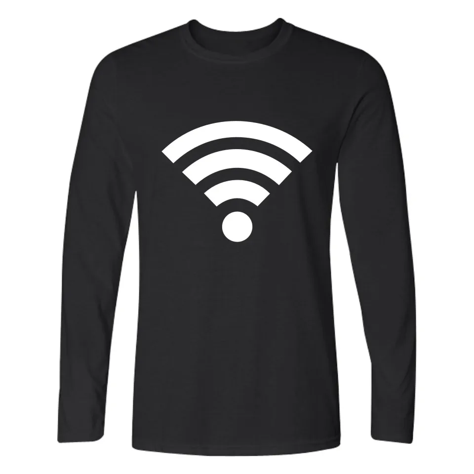 Бесплатная Wi-Fi Высококачественная хлопковая футболка Мужская с длинным рукавом