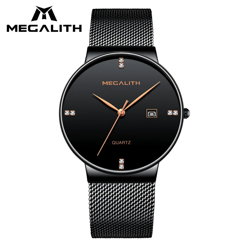 0047-3roe gold MEGALITH мужские часы 9,99$ спортивные водонепроницаемые светящиеся кварцевые часы стальной сетчатый ремешок наручные часы Мужские часы цена 0047 - Цвет: 0047-3roe gold